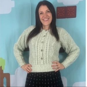 Vintage 80s Liz sport mint button up wool blend sweater, small